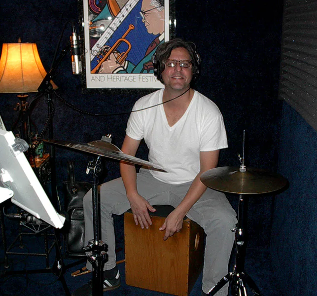 CajonPlayerMichaelSkinkusRecordsAtAirliftProductionsNOLA