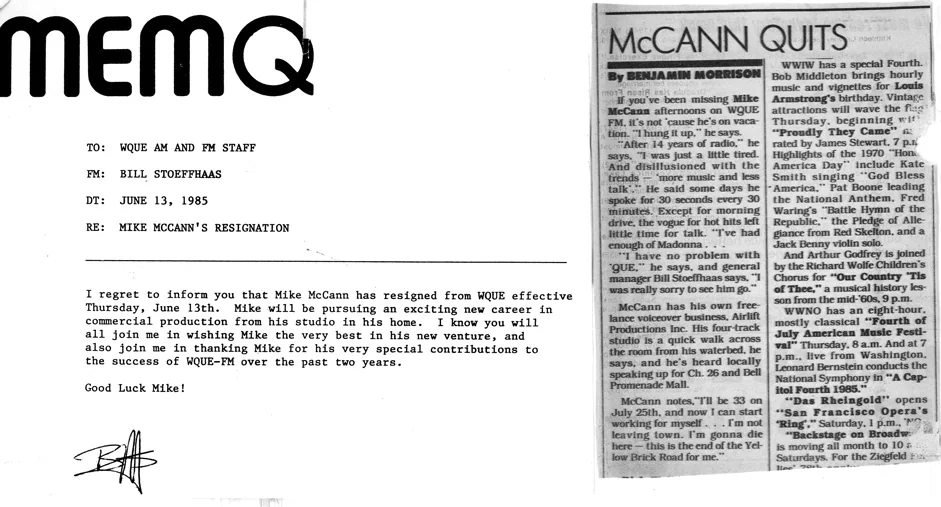 Q-93 Memo to Staff & Times-Picayune article about Mike McCann's exit